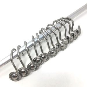 Set of 12 Brushed Nickel Round Medallion Shower Curtain Hooks